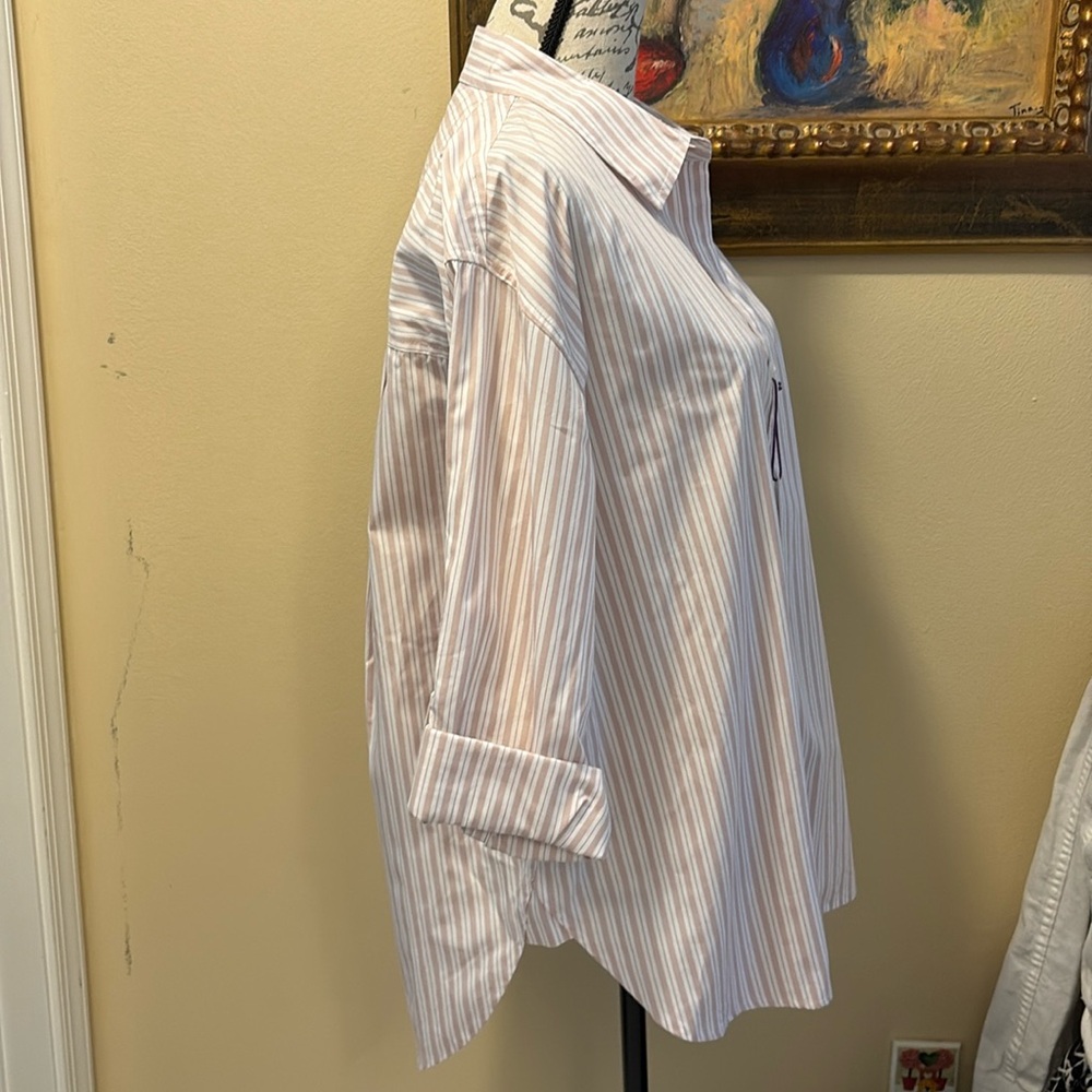 Gloria Vanderbilt Pink Striped Button Down Wrinkle Resistant Oversized Shirt - Picture 2 of 11